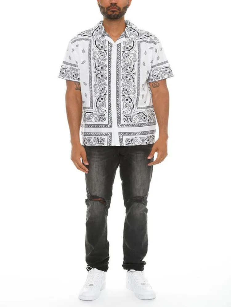 White Bandana Button Down