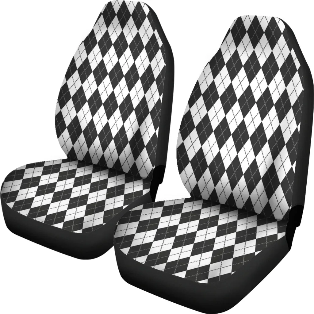 White Charcoal and Slate Colored Argyle Car Seat Covers Preppy Pattern