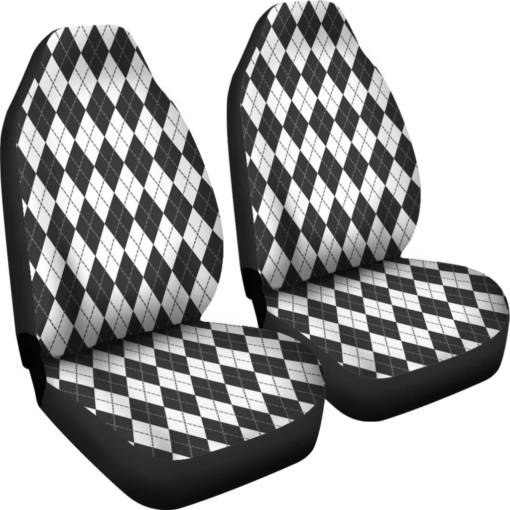White Charcoal and Slate Colored Argyle Car Seat Covers Preppy Pattern