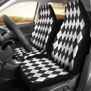 White Charcoal and Slate Colored Argyle Car Seat Covers Preppy Pattern