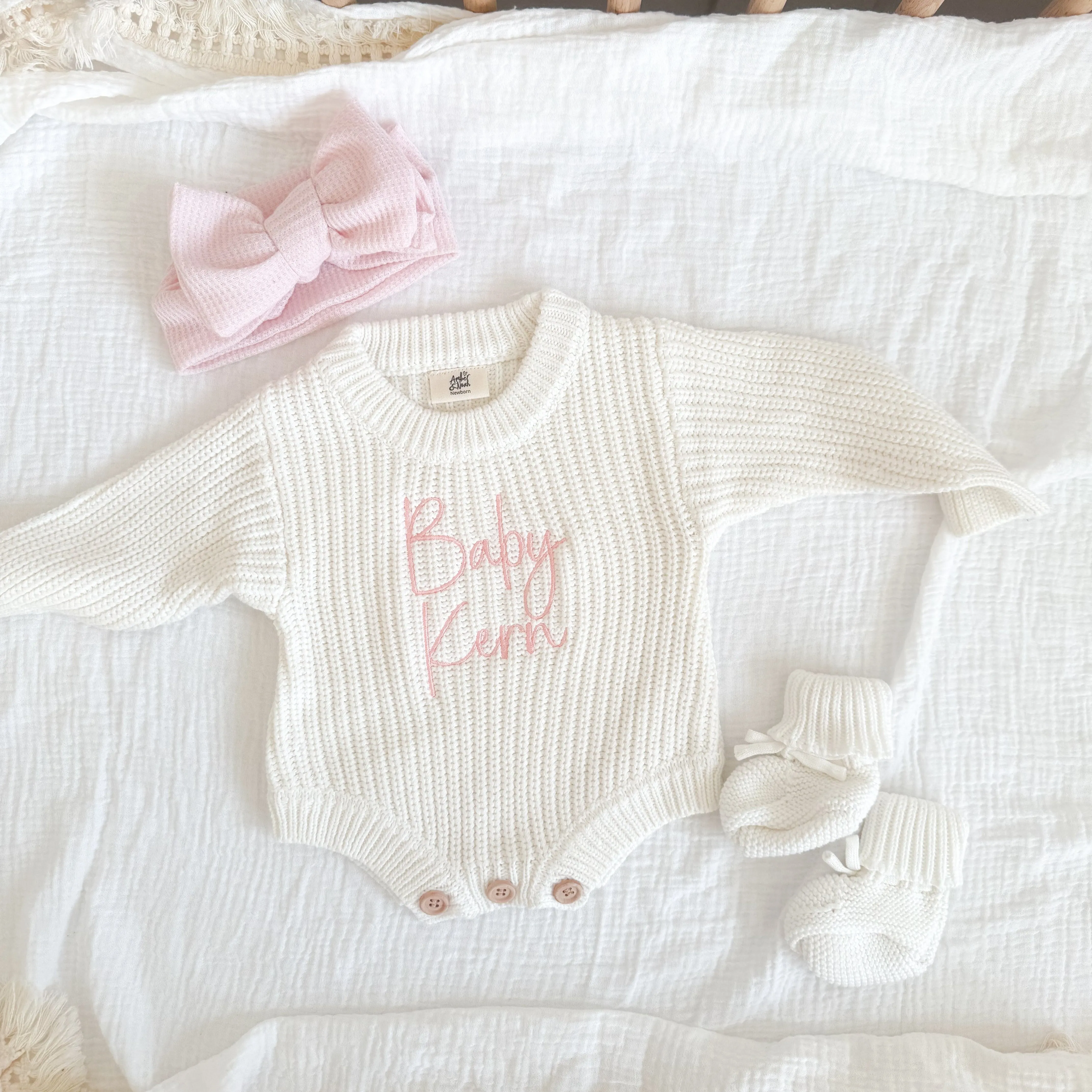 White Personalised Luxury Knitted Romper