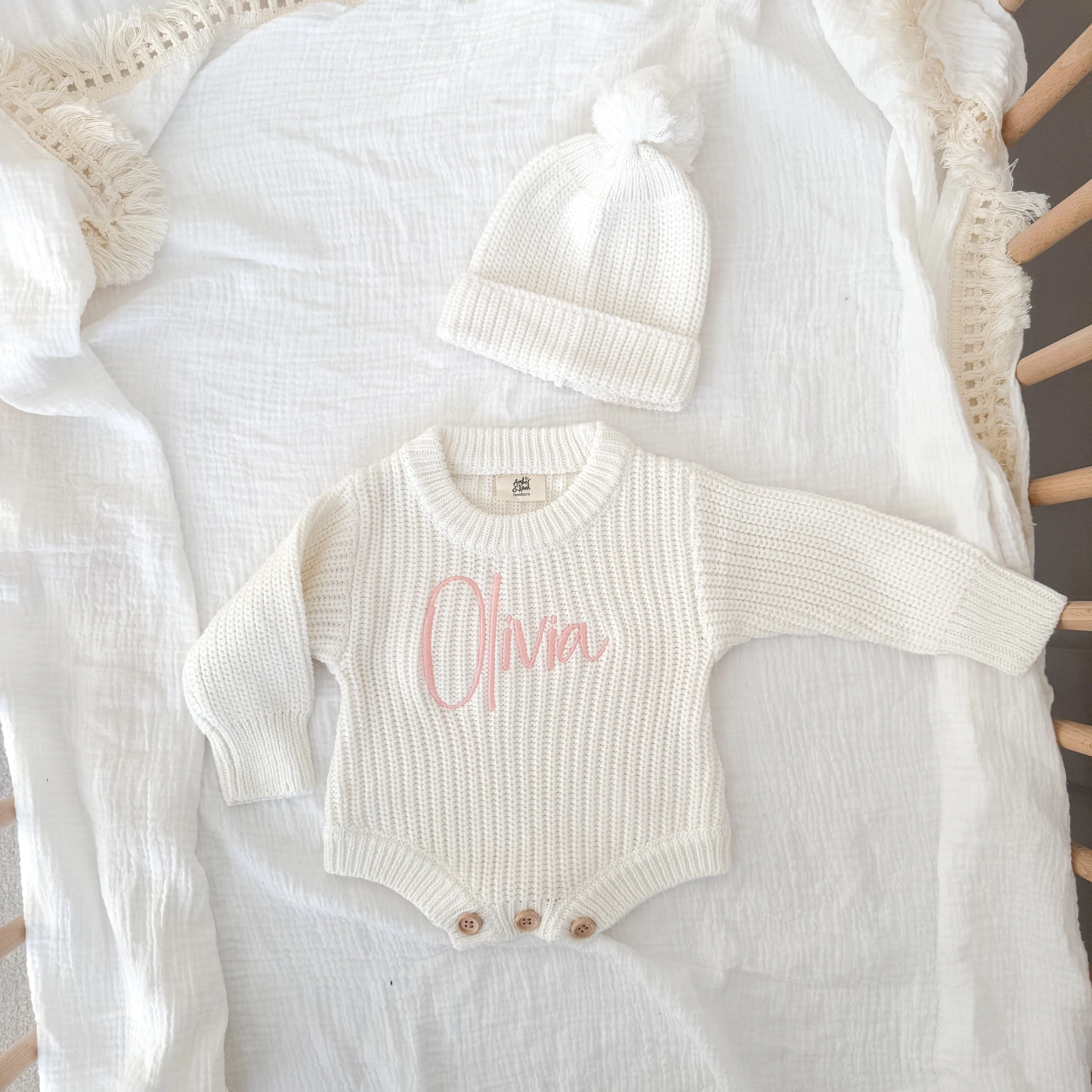 White Personalised Luxury Knitted Romper
