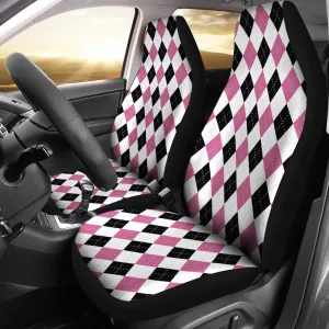 White Pink and Black Argyle Pattern Car Seat Covers Preppy and Girly