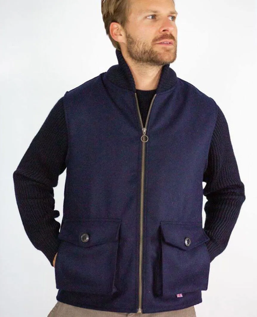 Wilson Wool Shawl Gilet Navy