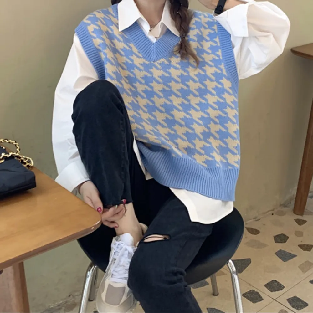 Women's Houndstooth Knitted Vest