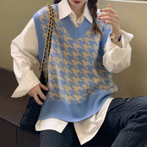 Women's Houndstooth Knitted Vest
