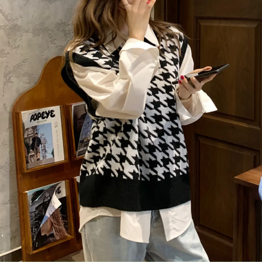 Women's Houndstooth Knitted Vest