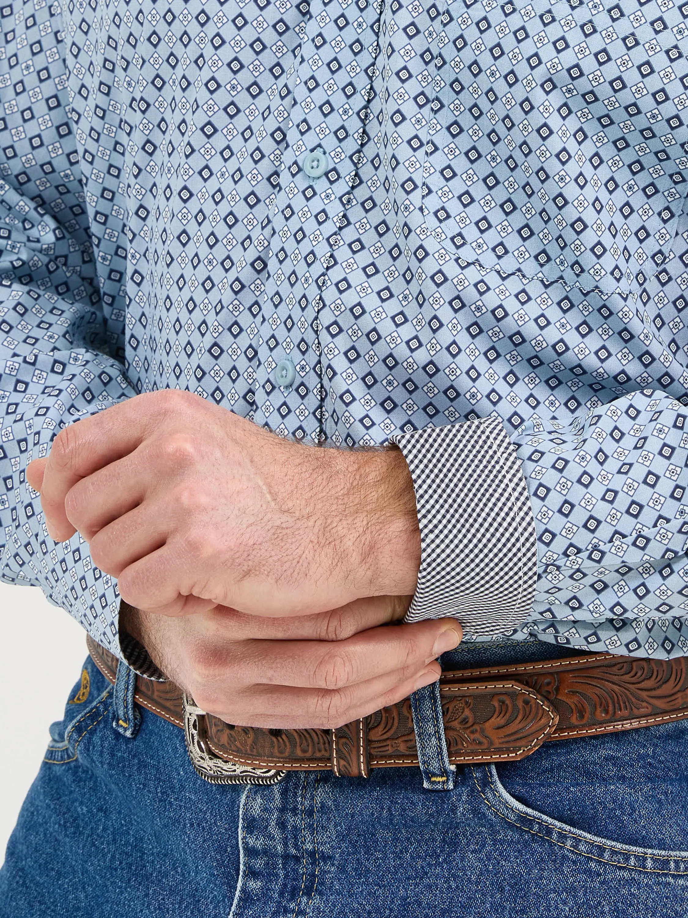 Wrangler George Strait Collection Blue Diamond Print Button-Down Shirt
